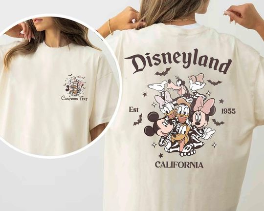 Discover Personalized 2-Sided Mickey And Friends Skeleton Halloween Costume Shirt | Disneyland Halloween Retro Tshirt | Mickey's Not So Scary Party