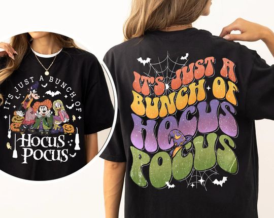 Discover 2-Sided It'S Just A Bunch Of Hocus Pocus Shirt | Minnie Daisy Clarabelle Hocus Pocus Tshirt | Disney Halloween | Disney Sanderson Sisters