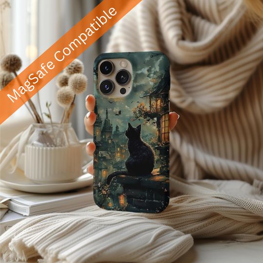 Halloween Phone Case MagSafe Case Cat Phone Case Gothic Phone Case Fall Phone Case Haunted Mansion Black Cat Iphone 16 Pro Case Magsafe