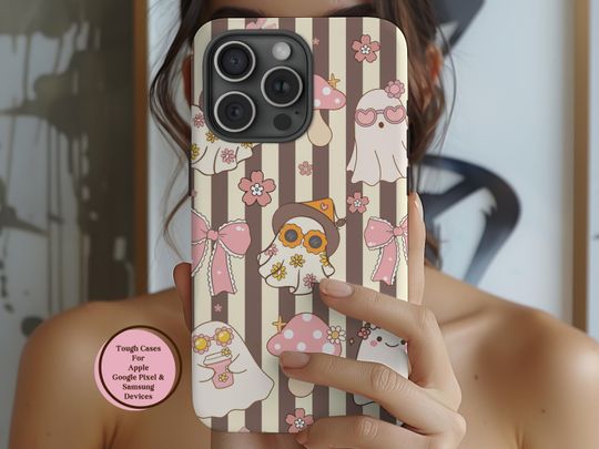 Discover Coquette Floral Ghost Phone Case, Halloween Phone Case cover fit for iPhone 15 14 13 12 11 Pro Max Xr 7 8 Plus, Samsung S23, Pixel 8 7A