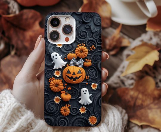 Discover Cute Pumpkin Ghost Phone Case  iPhone 16, Galaxy S25, Pixel 9  3D Halloween MagSafe Cover ps33 iPhone 17