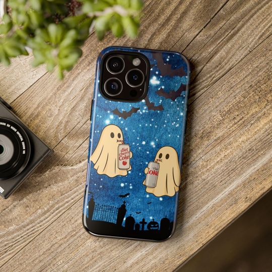 Discover Spooky Ghost Drinking Diet Coke & Diet Cherry Coke Halloween iPhone Cover, Tough Phone Case, Ghostly iPhone Case, Halloween iPhone case