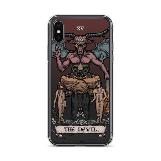 The Devil Tarot Card iPhone Case 15 Pro Max Plus 14 13 Mini 12 11 X XR XS 8 SE Halloween Phone Case Baphomet Phone Case Goth Phone Case Gift