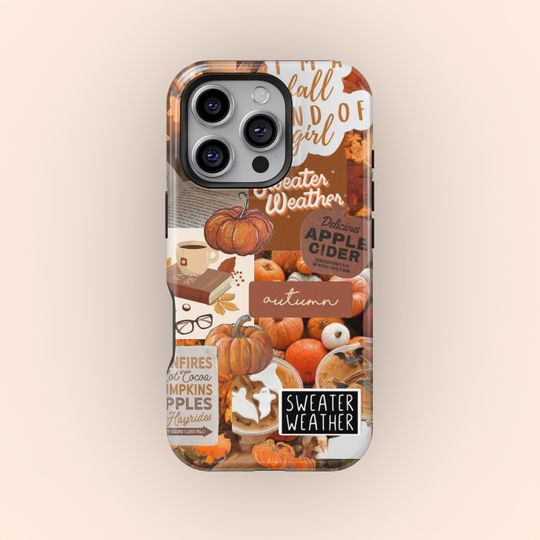 Discover Cute Fall Pumpkins Collage Phone Case, Aesthetic Autumn Design, Trendy Pumpkin Case iPhone 17 16 15 14 13 12 Pro Max, Samsung S25 S24 Ultra