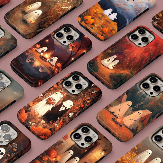 Discover Spooky Fall Phone Case: Autumn Ghost Cover for iPhone 17 Pro Max 16 15 14 13 12 11 Samsung S25 Ultra S24 FE S23 Plus A56 A36 A16 Pixel 10 9A