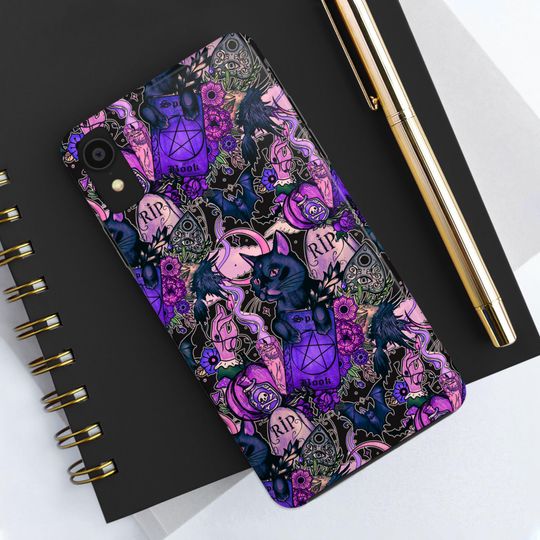 Discover Witchy Black Cat Phone Case: Spooky Goth Protective Cover