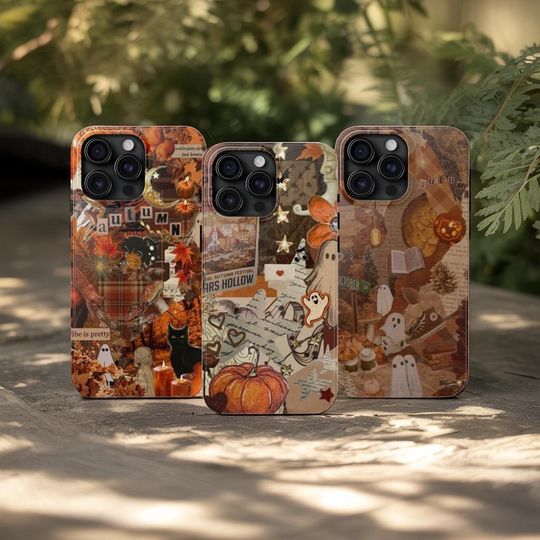 Discover Aesthetic Fall Halloween Phone Case for iPhone 15 14 13 12 Pro Max  Cozy Autumn Collage Ghost Pumpkin Spooky Vibes Protective Cover