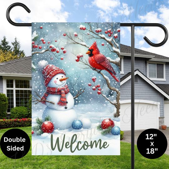 Discover Christmas Garden Flag Cardinal and Snowman Welcome Decor