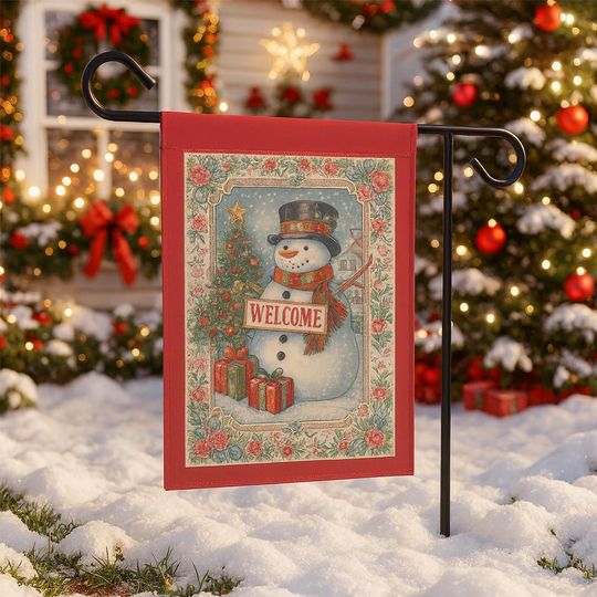 Discover Vintage Snowman Welcome Garden Flag, Grandmillennial Christmas Porch Decor