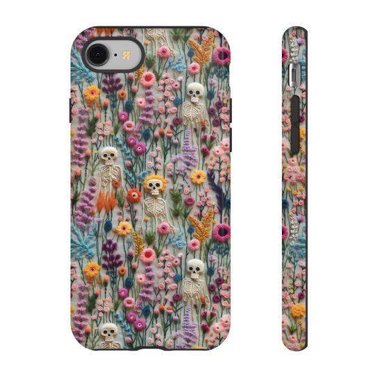 Discover Embroidered Floral Skeleton Phone Case: Halloween Cottagecore
