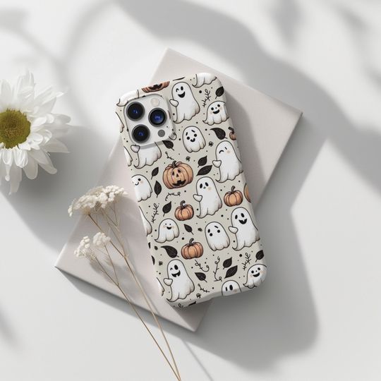 Discover Halloween Phone Case, Cute Ghosts Design Pattern, Cute Spooky Phone Case, iPhone 16 15 14 Pro Max 8 Plus X, Samsung Galaxy S24 S23 S22 Ultra