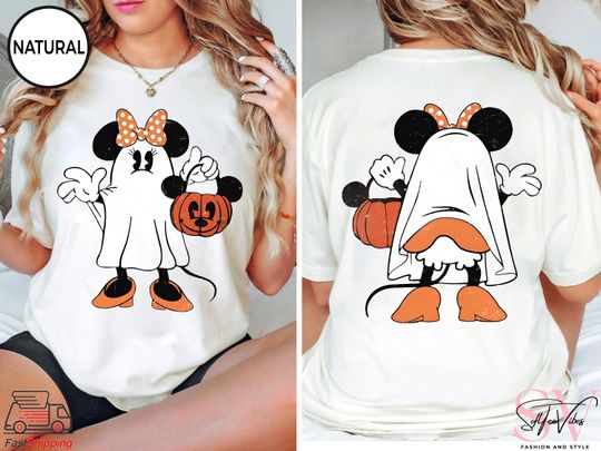 Retro Minnie Ghost Shirt, Minnie Pumpkin Halloween Party Shirt, Minnie 2 Sided Halloween Shirt, Fall Pumpkin Shirt, Disneyland Halloween Tee