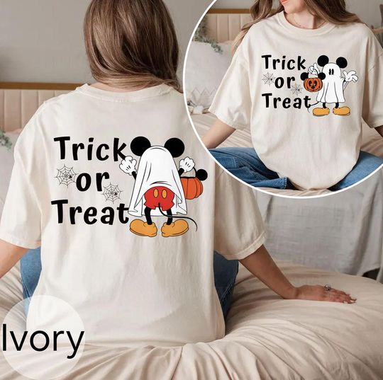 Discover Mickey Trick Or Treat 2 side Comfort Colors Shirt, Disney Halloween T-shirt, Mickey Ghost Shirt, Disney Spooky Season, Trick Or Treat Shirt
