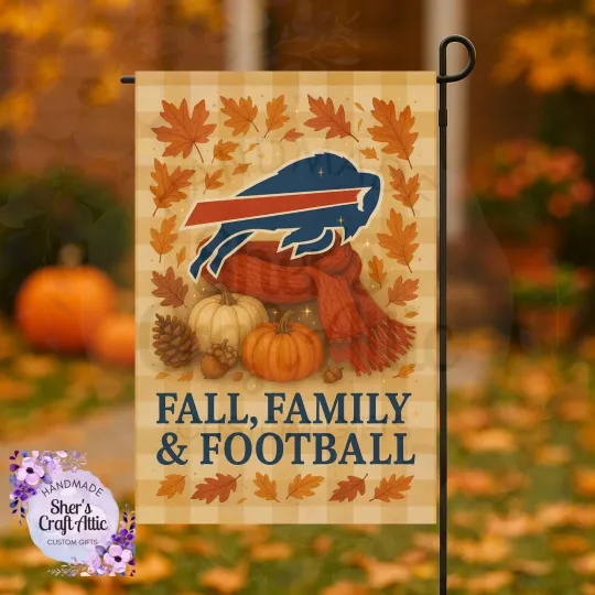 Discover Fall Buffalo Garden Flag with Pumpkins & Leaves, Bills Team Yard Sign