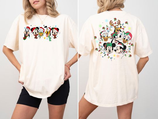 Discover Disney Santa Mickey And Friends Group Christmas Lights Shirt,  Mickey's Very Merry Christmas Party 2025 Shirt, Disneyland Xmas Tee