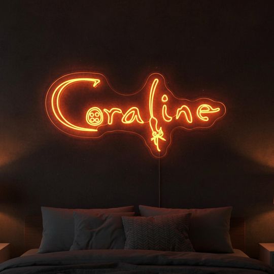 Coraline Neon Sign, Halloween Horror Spooky Neon Sign, Gothic Neon Sign, Scary Party Neon Signs for Wall Decor, Gaming Neon Sign, custom neo