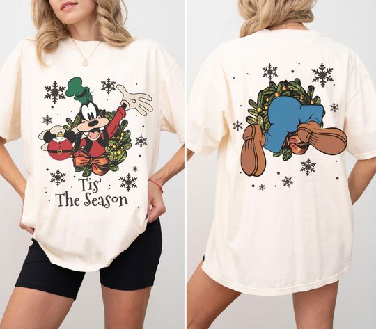 2 Sided Goofy Christmas Comfort Colors Shirt, Disney Christmas Party Shirt, Cute Goofy Christmas Tshirt, Magical Kingdom Christmas Shirt