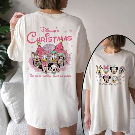 Discover Disney Christmas Pink Lights Shirt, Cute Mickey And Friends Xmas Tshirt, Disney Mickey_s Very Merry Christmas Sweatshirt,Santa