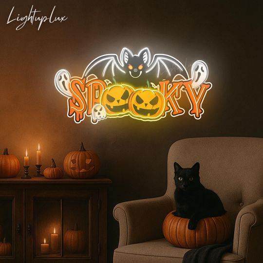 Discover Bat Neon Sign | Halloween Home LED Light | Spooky Wall Decor | Horror Room Decoration | Halloween Wall Art | Party Bar Light Up Sign