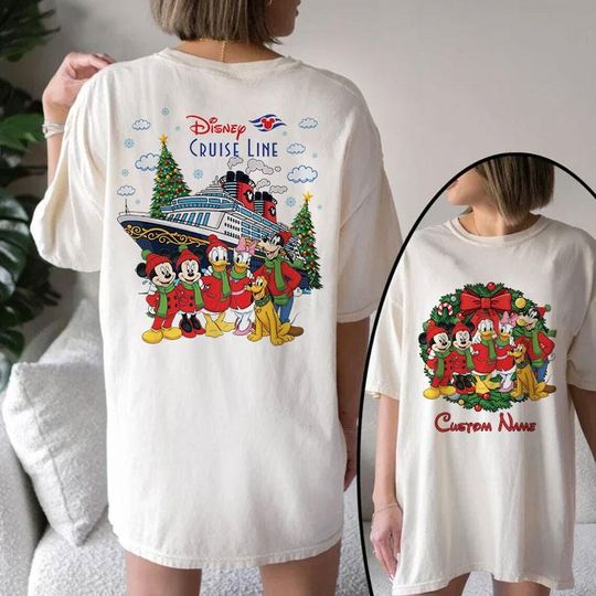 Discover Custom Name 2-Sided Disney Cruise Line Christmas Mickey and Friends Shirt, Disney Wish Fantasy Magic Wonder 2025, Mickey_s Very Merry Xmas