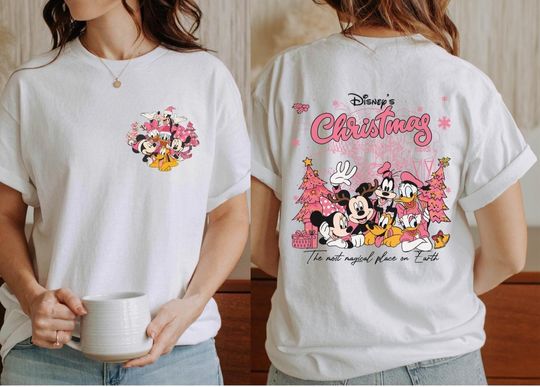 Discover Disney Christmas Pink Lights Shirt, Mickey and Friends Christmas Shirt, WDW Family Holiday Trip, Disney Pink Christmas Shirt
