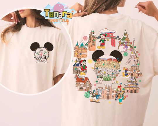Discover Retro 90s Disney Mickey Epcot T-Shirt, Crop Top, World Traveler Design, Christmas Party Gift, 2-Sided Drink and Snack Around The World Tee