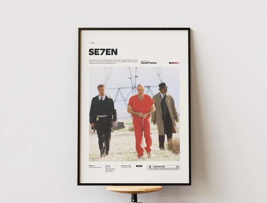 Discover Seven Film Poster, Se7en Alternative Movie Print, Brad Pitt and Morgan Freeman Starring Seven Movie Art, Cinematic Room Decor