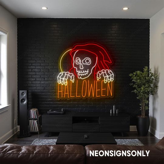 Discover Halloween Skeleton Led Neon Sign, Halloween Skull Line Art Neon Light, Skeleton Creepy Halloween Led Wall Decor, Halloween Spooky Neon Sign