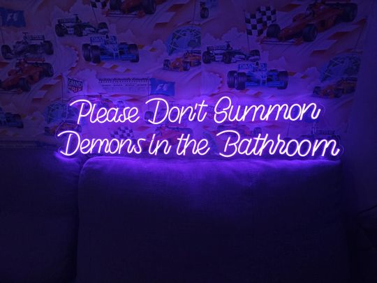 Please don't summon demons in the bathroom Neon Sign  Halloween Party Wall Decor, Spooky Neon Light for Haunted House