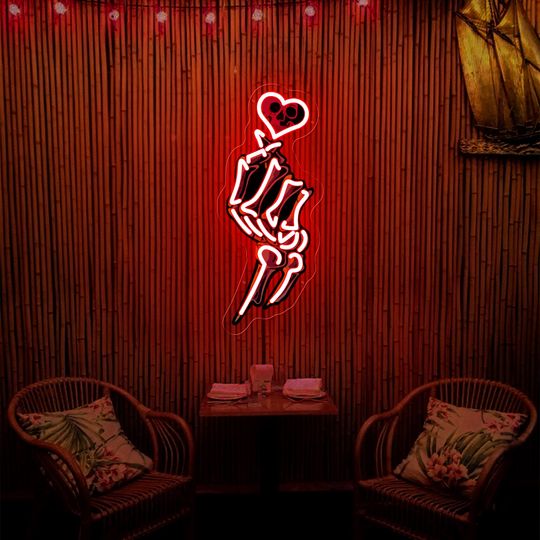 Discover Skeleton Hand Heart Neon Sign | Gothic Blue LED Light for Bedroom, Bar, Tattoo Studio, Halloween Wall Decor, Alternative Gift Idea