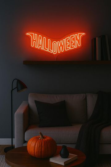 Happy Halloween Neon Sign, Custom Halloween Party Decorations, Bat Neon Wall Light, Spooky LED Halloween Sign, Neon Light for Bar, Home