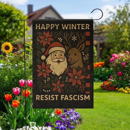 Discover Happy Winter Garden Flag with Santa and Reindeer Holiday Outdoor Decor