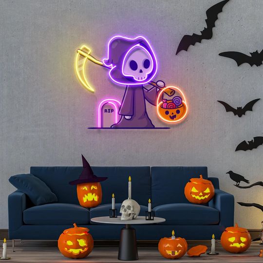 Trick Or Treat Neon Sign Halloween Neon Sign Custom Halloween Party Decorations Bat Neon Sign Halloween Light Halloween LED Light Outdoor