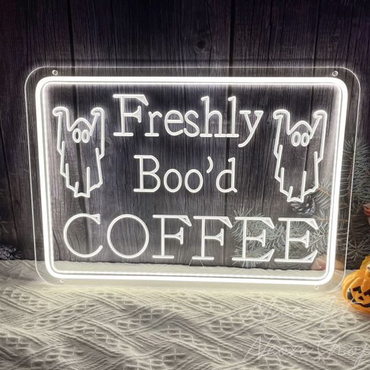 Discover Halloween Coffee Bar Neon Sign, Freshly Bood Coffee Sign, USB Led Sign, Halloween Coffee Decor, Funny Halloween Signs,Goth Coffee Bar Decor