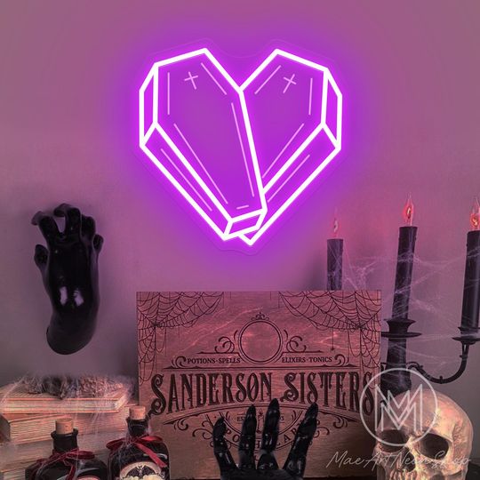Coffin Heart Neon Sign, USB Light Up Sign, Gothic Neon Sign, Dark Gothic Wall Art, Goth Lover Gift, Goth Room Decor, Dark Decor,Easter Decor