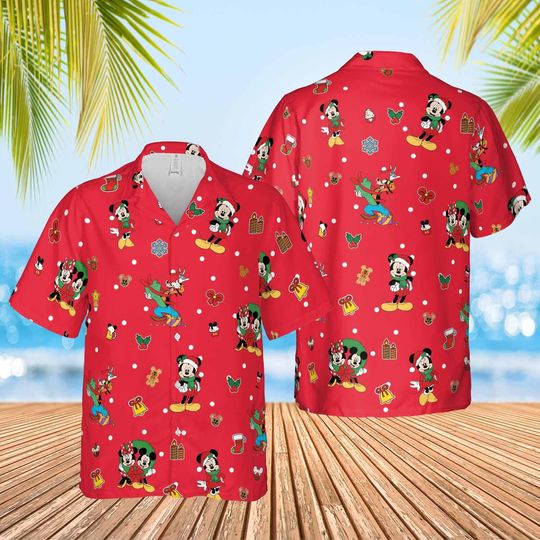 Discover Disney Mickey And Friends Christmas Hawaiian Shirt, Minnie Mouse Goofy Daisy Donald Pluto Hawaiian Shirt, Winter Christmas Disney Hawaiian