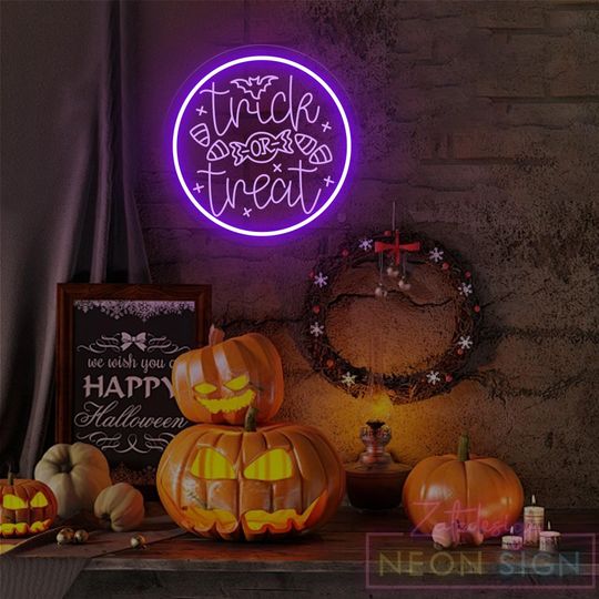 Discover Trick or Treat Neon Sign,USB Light Up Sign,Halloween Sign Led,Halloween Wall Decor,Party Event Decor, Halloween Gifts,Halloween Neon Decor