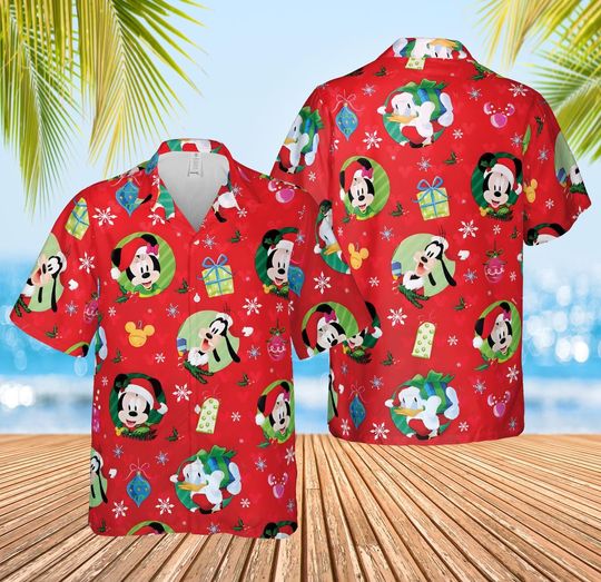 Discover Disney Mickey And Friends Christmas Hawaiian Shirt, Minnie Mouse Goofy Daisy Donald Pluto Hawaiian Shirt, Winter Christmas Disney Hawaiian