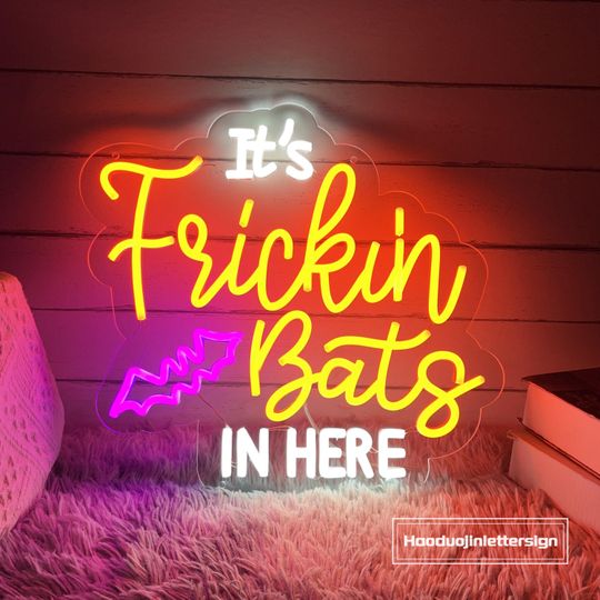 Discover It's Frickin Bats In Here Neon Sign, Custom Halloween LED Neon Light Home Wall Decor Halloween Party Spooky Vibes Decoration,Halloween Gift