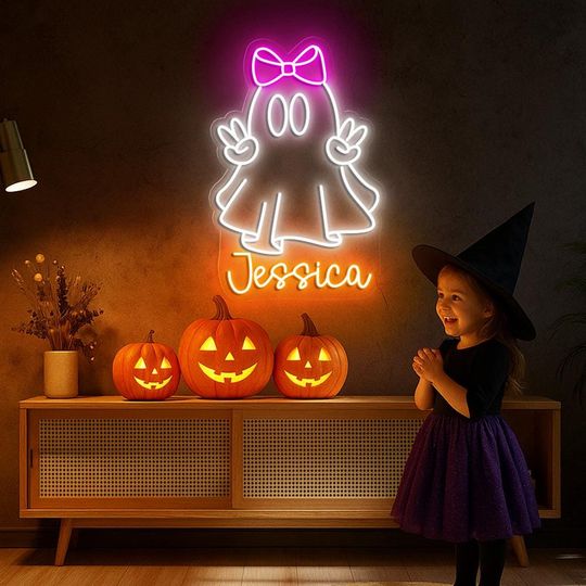 Discover Custom Kids Halloween Neon Sign, Cute Ghost Neon, Neon Halloween Ghost Decor, Girls Halloween Neon, Halloween Neon Sign Gift, Boys Halloween