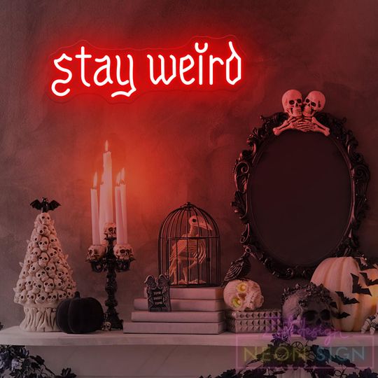 Discover Stay Weird Neon Sign, Skeleton Hand Neon Sign Custom, Gothic Decor, Vintage Font Decor, Room Wall Art, Dark Art Decor, Personalized Gift