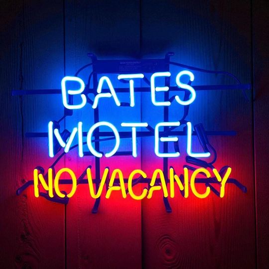 Bates Motel Neon Sign, No Vacancy Neon Light for Horror Theme Decor, Halloween Party, Game Room, Man Cave Wall Sign DDP 19x15inch