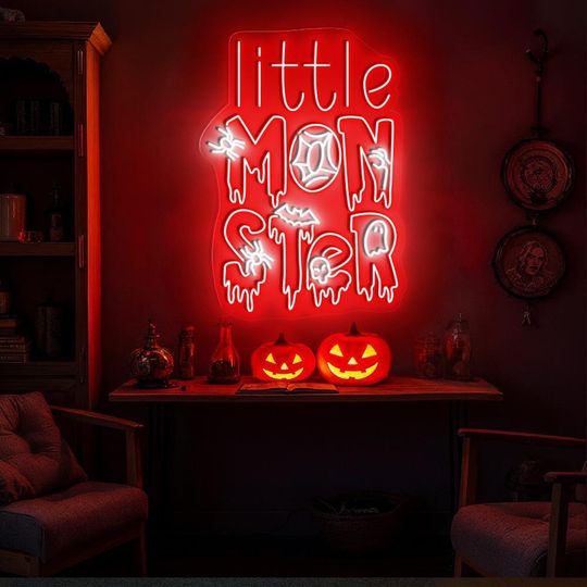 Discover Little Monster Neon Sign Decor, Cute Halloween Neon Sign Gifts, Cute Fall Neon Sign Decor, Gift For Halloween Neon, Spooky Season Neon Sign