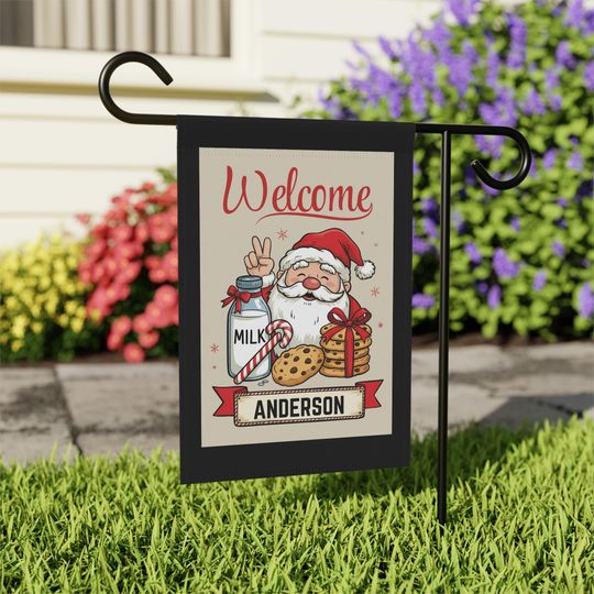 Discover Personalized Santa Welcome Garden Flag, Custom Family Name Christmas Holiday Decor