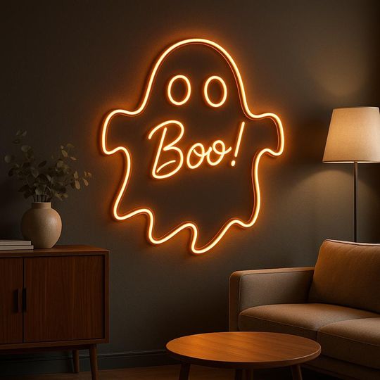 Discover Ghost Neon Sign with Boo  Spooky Halloween LED Light for Party or Home Decor