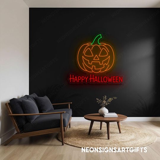 Discover Happy Halloween Neon Sign, Happy Halloween Pumpkin Jack O Lantern LED Wall Light, Pumpkin Halloween Neon Sign, Halloween Pumpkin Light Sign