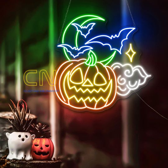 Pumpkin Moon Neon Sign, Halloween Neon Sign, Horror Decor Sign, Halloween Decor Wall, Spooky Neon Sign, Custom Neon Sign, Pumpkin Decor Sign