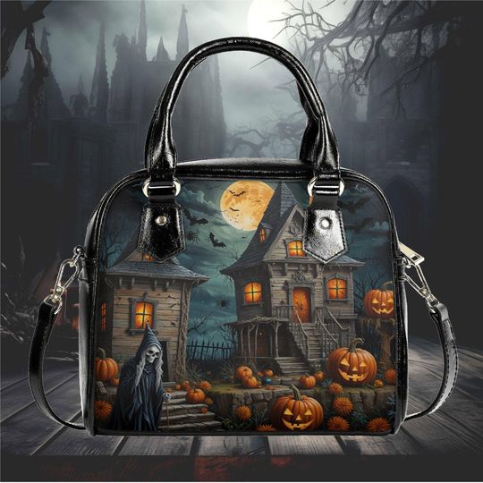 Discover Whimsical Halloween Purse Satchel fun cute pumpkin haunted house  book satchel messenger purse tote fun cute black shoulder handbag