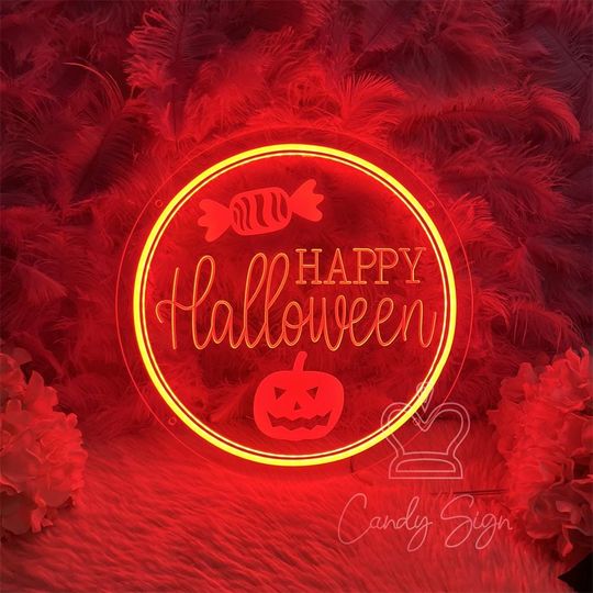 Discover Happy Halloween Neon Sign,Halloween Pumpkin Candy LED Neon Light,USB 3D Engraved Sign,Halloween Party Decor,Home Wall Decor,Halloween Gifts