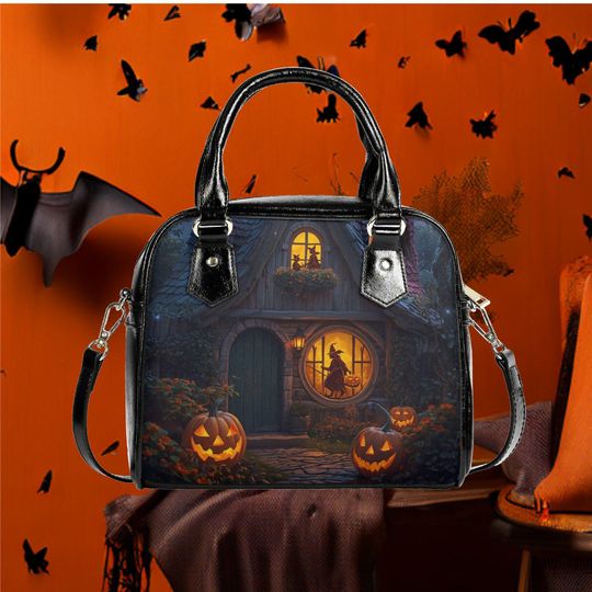 Discover Whimsical Halloween Purse Satchel fun cute Haunted house satchel messenger purse tote fun cute black shoulder handbag